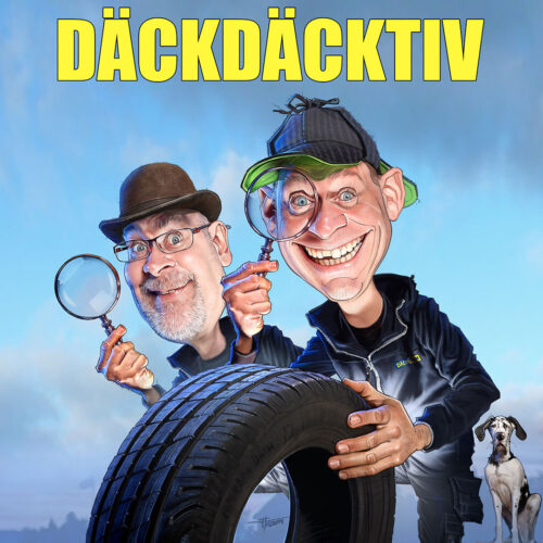 Uppdrag till Däckteam- skapat på Laj illustration. Digitalt målad Karikatyr. "Däckdäcktiver"