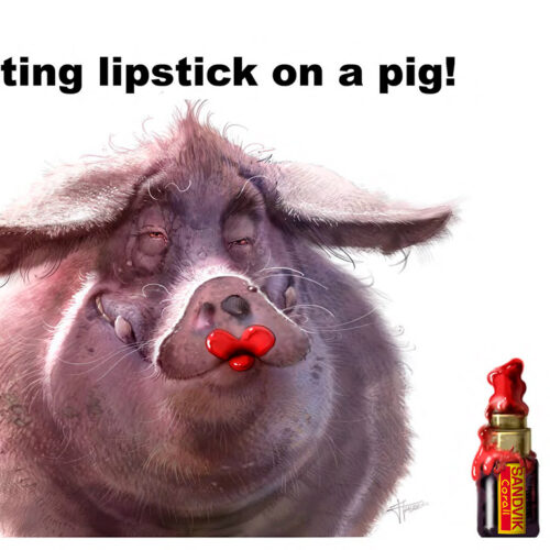 tecknad-illustration_sandvik_putting-lipstick-on-a-pig_laj-illustration