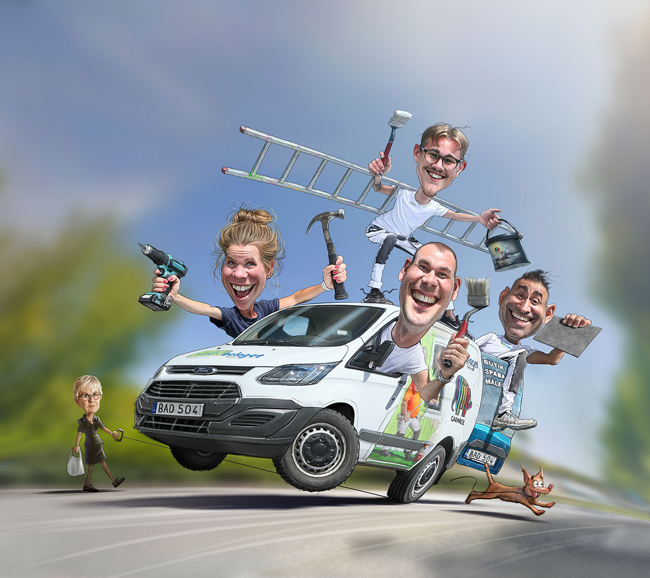 Digital målning för bilstripe till Färgbolaget, skapad på Laj illustration