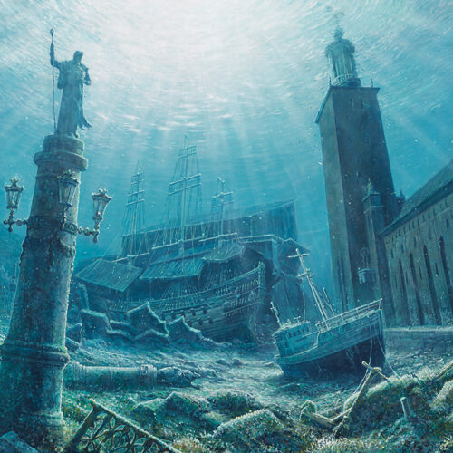 Dubbelsänkning - Målning skapad av Lars Ahlberg för projektet "Atlantis" där flertalet kända profiler är med och ställer ut. Bland dessa exempelvis Lasse Åberg, Micke D, Mikael Genberg, Tommy Körberg, Christer Fuglesang, Joe Labero